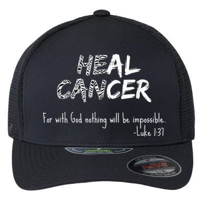 He Can Heal Cancer Christian / Zebra Print Rare Cancers Flexfit Unipanel Trucker Cap