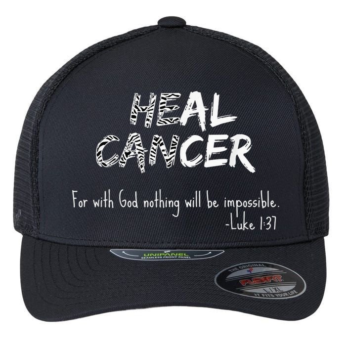 He Can Heal Cancer Christian / Zebra Print Rare Cancers Flexfit Unipanel Trucker Cap