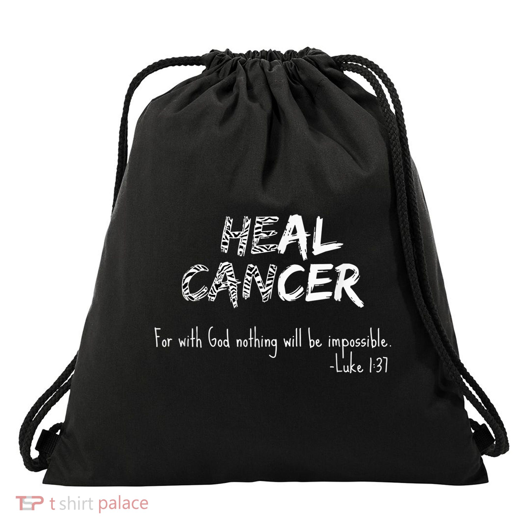 He Can Heal Cancer Christian / Zebra Print Rare Cancers Drawstring Bag
