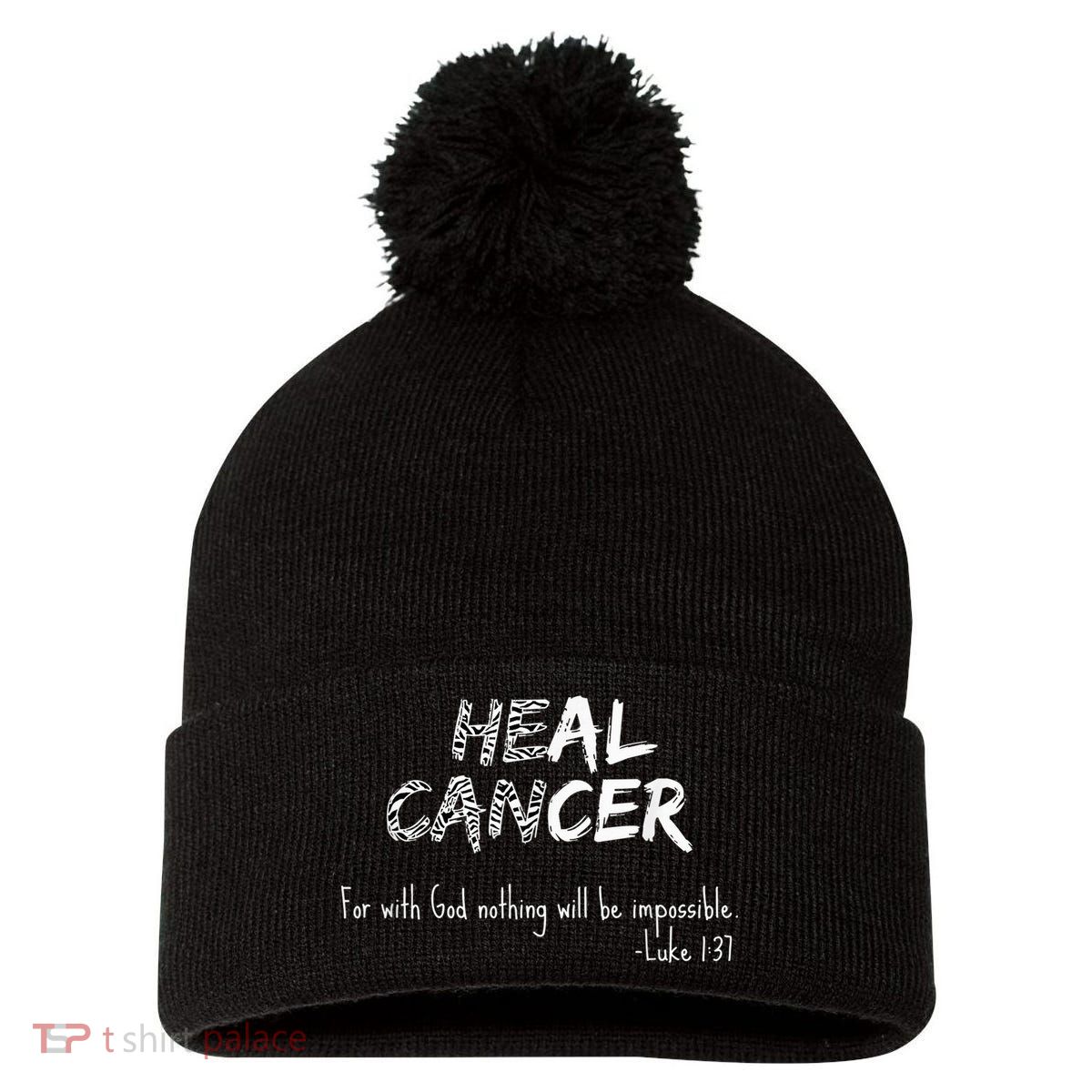 He Can Heal Cancer Christian / Zebra Print Rare Cancers Pom Pom 12in Knit Beanie