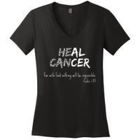 He Can Heal Cancer Christian / Zebra Print Rare Cancers Women's V-Neck T-Shirt