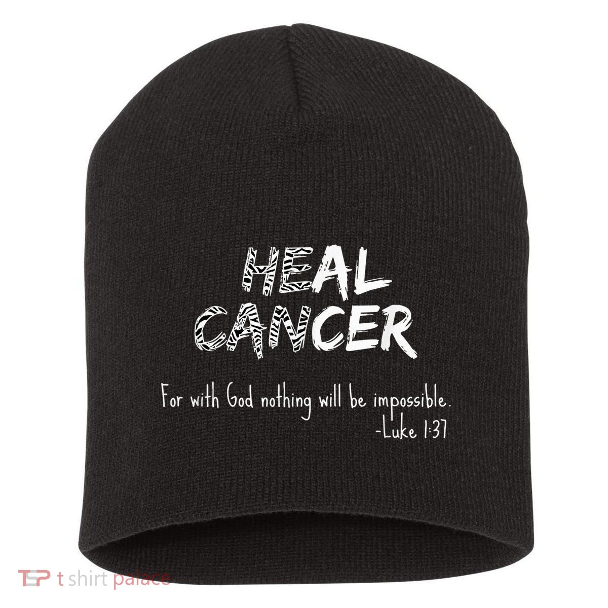 He Can Heal Cancer Christian / Zebra Print Rare Cancers Short Acrylic Beanie