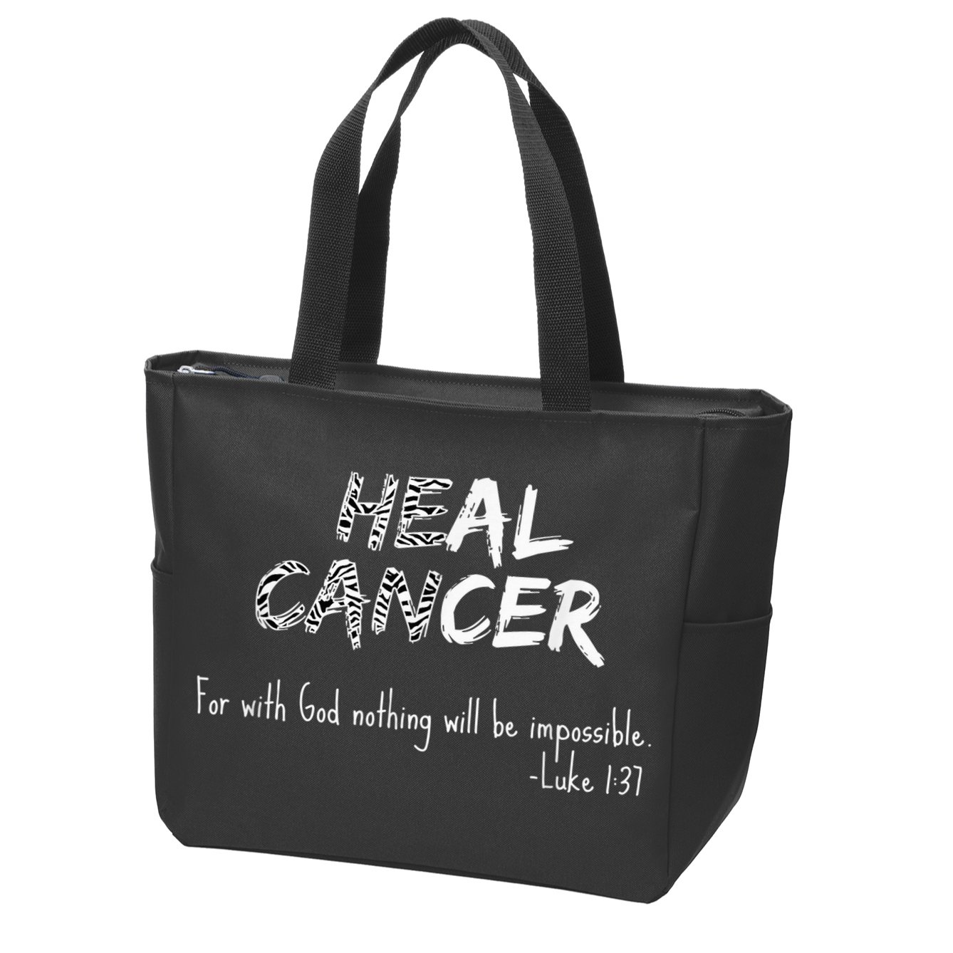 He Can Heal Cancer Christian / Zebra Print Rare Cancers Zip Tote Bag