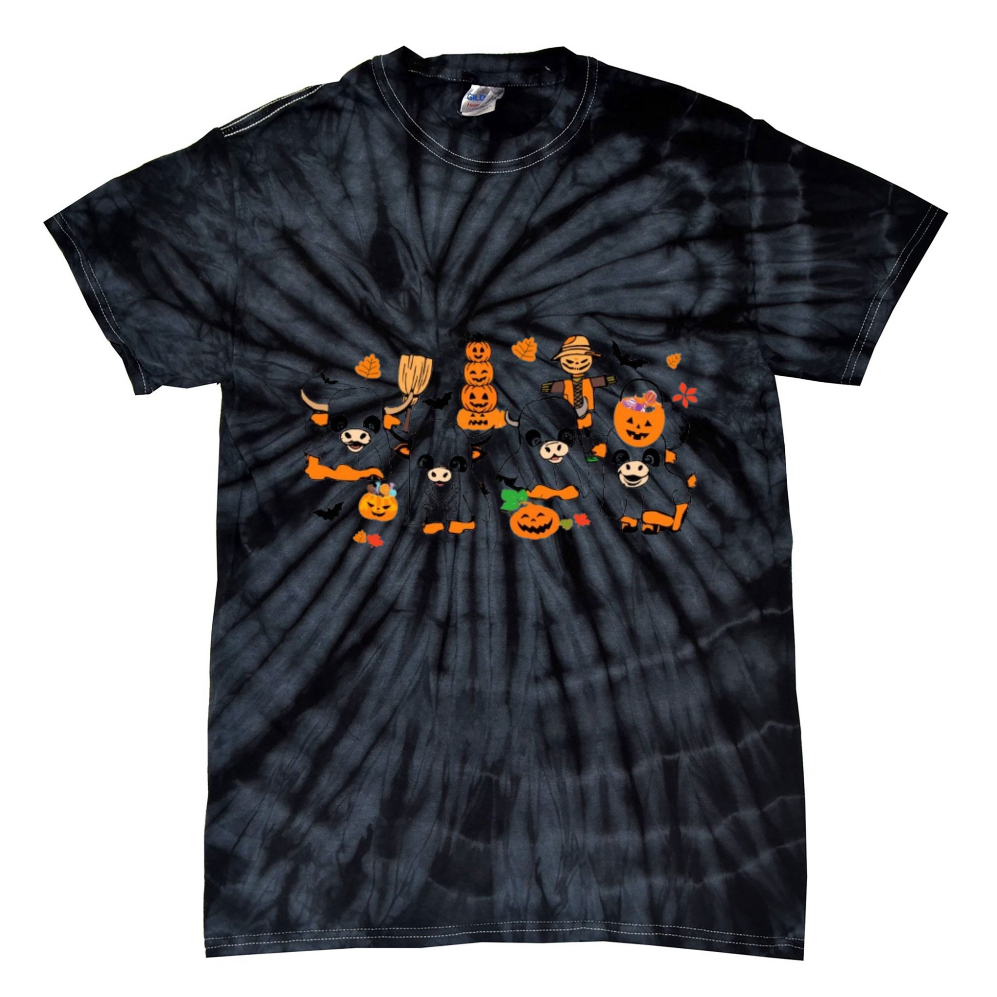 Highland Cow Halloween Fall Western Halloween Tie-Dye T-Shirt