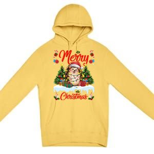 Hedgehog Christmas Hedgehog Xmas Tree Lighting Santa Hat Premium Pullover Hoodie