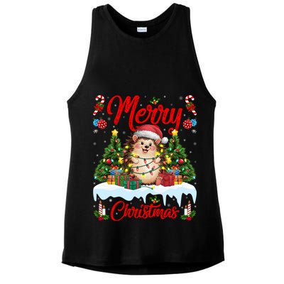 Hedgehog Christmas Hedgehog Xmas Tree Lighting Santa Hat Ladies PosiCharge Tri-Blend Wicking Tank