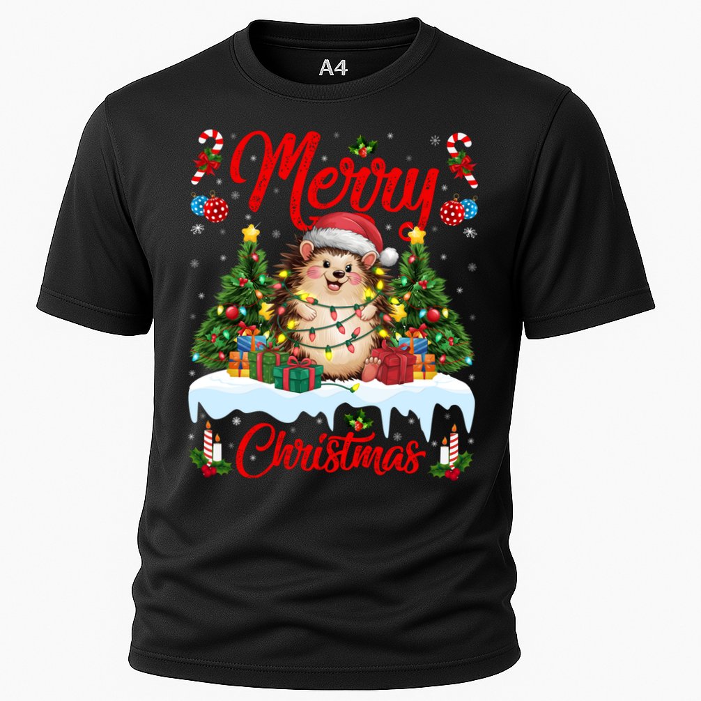 Hedgehog Christmas Hedgehog Xmas Tree Lighting Santa Hat Performance Shirt