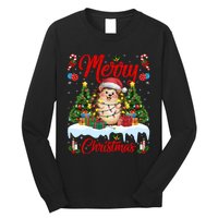 Hedgehog Christmas Hedgehog Xmas Tree Lighting Santa Hat Long Sleeve Shirt