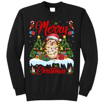 Hedgehog Christmas Hedgehog Xmas Tree Lighting Santa Hat Sweatshirt