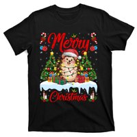 Hedgehog Christmas Hedgehog Xmas Tree Lighting Santa Hat T-Shirt