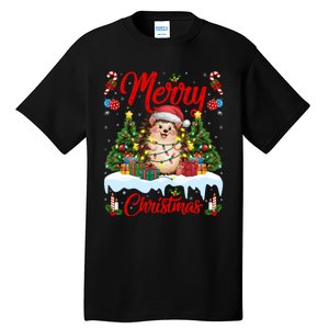 Hedgehog Christmas Hedgehog Xmas Tree Lighting Santa Hat Tall T-Shirt