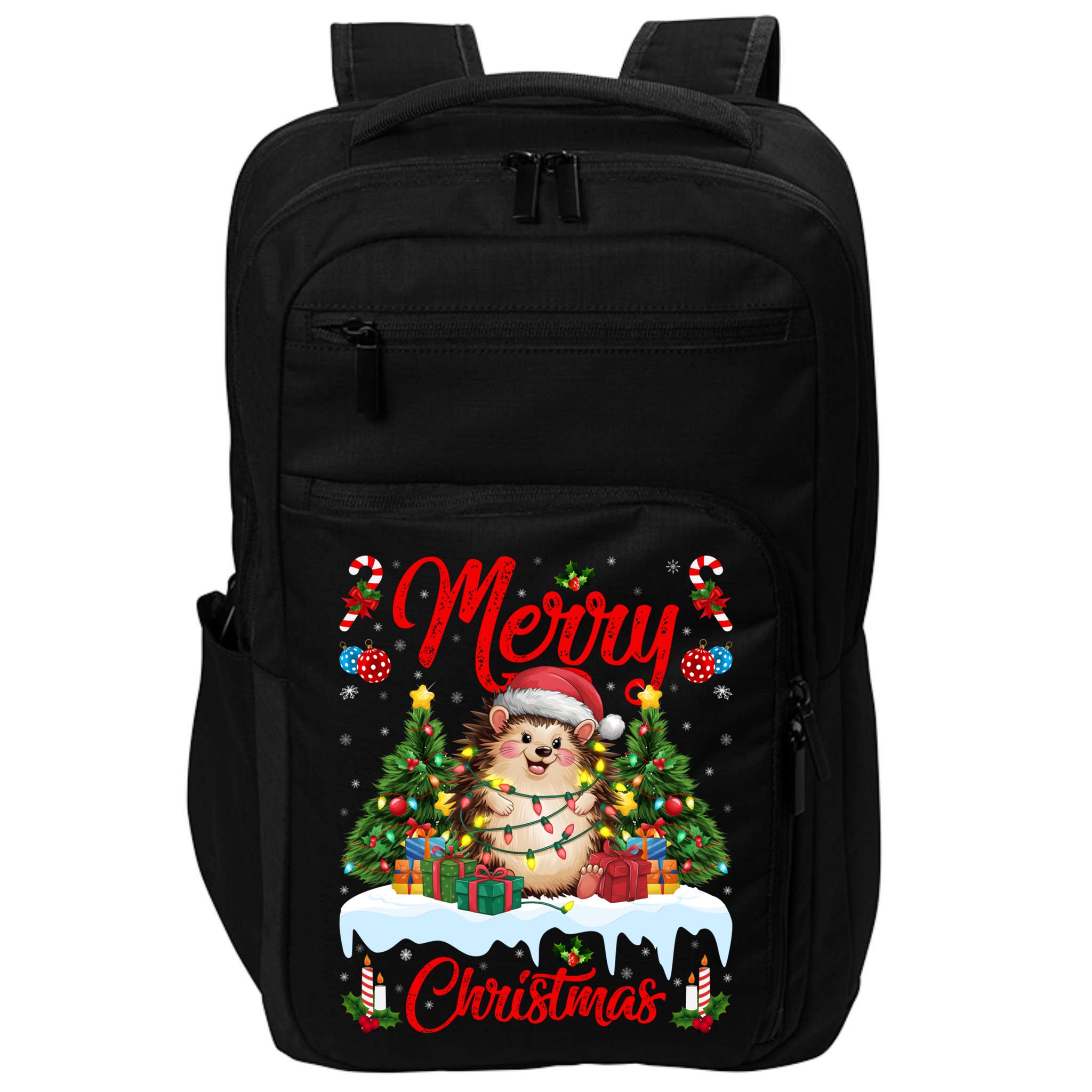 Hedgehog Christmas Hedgehog Xmas Tree Lighting Santa Hat Impact Tech Backpack