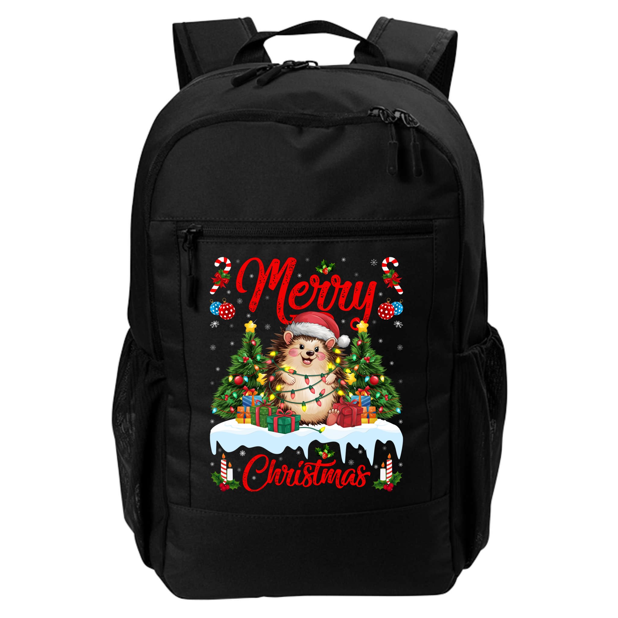 Hedgehog Christmas Hedgehog Xmas Tree Lighting Santa Hat Backpack