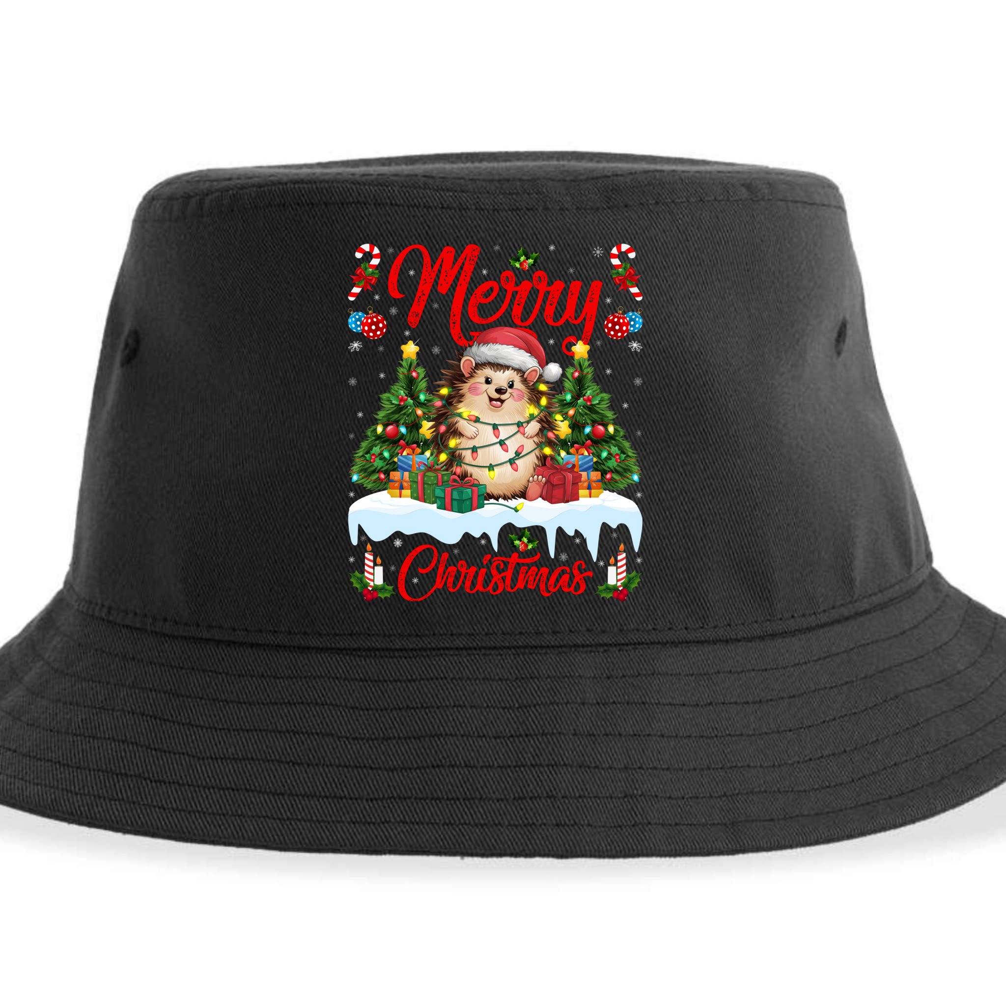Hedgehog Christmas Hedgehog Xmas Tree Lighting Santa Hat Sustainable Bucket Hat