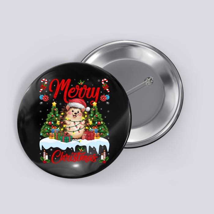Hedgehog Christmas Hedgehog Xmas Tree Lighting Santa Hat Button