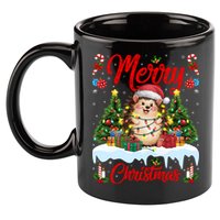 Hedgehog Christmas Hedgehog Xmas Tree Lighting Santa Hat 11oz C Handle Ceramic Mug