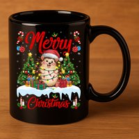 Hedgehog Christmas Hedgehog Xmas Tree Lighting Santa Hat 11oz C Handle Ceramic Mug