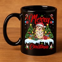 Hedgehog Christmas Hedgehog Xmas Tree Lighting Santa Hat 11oz C Handle Ceramic Mug