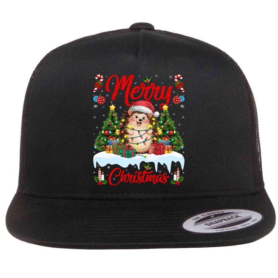 Hedgehog Christmas Hedgehog Xmas Tree Lighting Santa Hat Flat Bill Trucker Hat