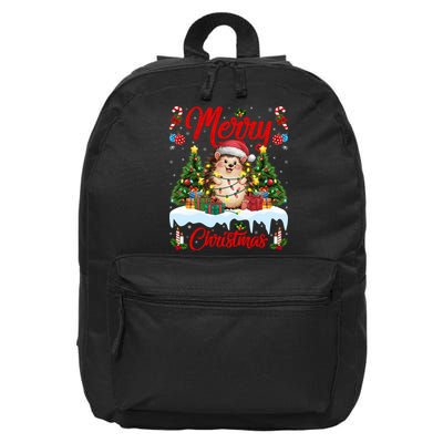 Hedgehog Christmas Hedgehog Xmas Tree Lighting Santa Hat 16 in Basic Backpack
