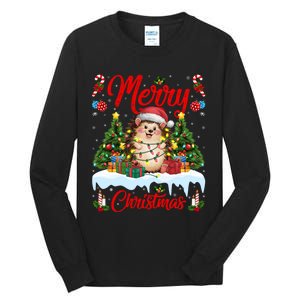 Hedgehog Christmas Hedgehog Xmas Tree Lighting Santa Hat Tall Long Sleeve T-Shirt