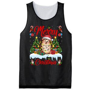 Hedgehog Christmas Hedgehog Xmas Tree Lighting Santa Hat Mesh Reversible Basketball Jersey Tank