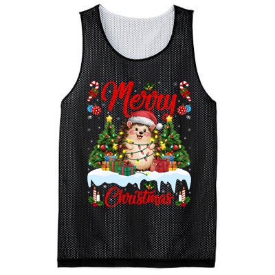 Hedgehog Christmas Hedgehog Xmas Tree Lighting Santa Hat Mesh Reversible Basketball Jersey Tank