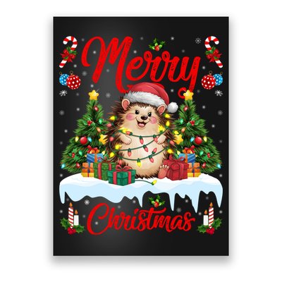 Hedgehog Christmas Hedgehog Xmas Tree Lighting Santa Hat Poster