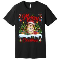 Hedgehog Christmas Hedgehog Xmas Tree Lighting Santa Hat Premium T-Shirt