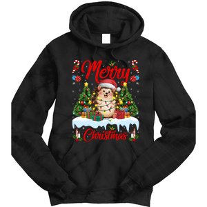 Hedgehog Christmas Hedgehog Xmas Tree Lighting Santa Hat Tie Dye Hoodie