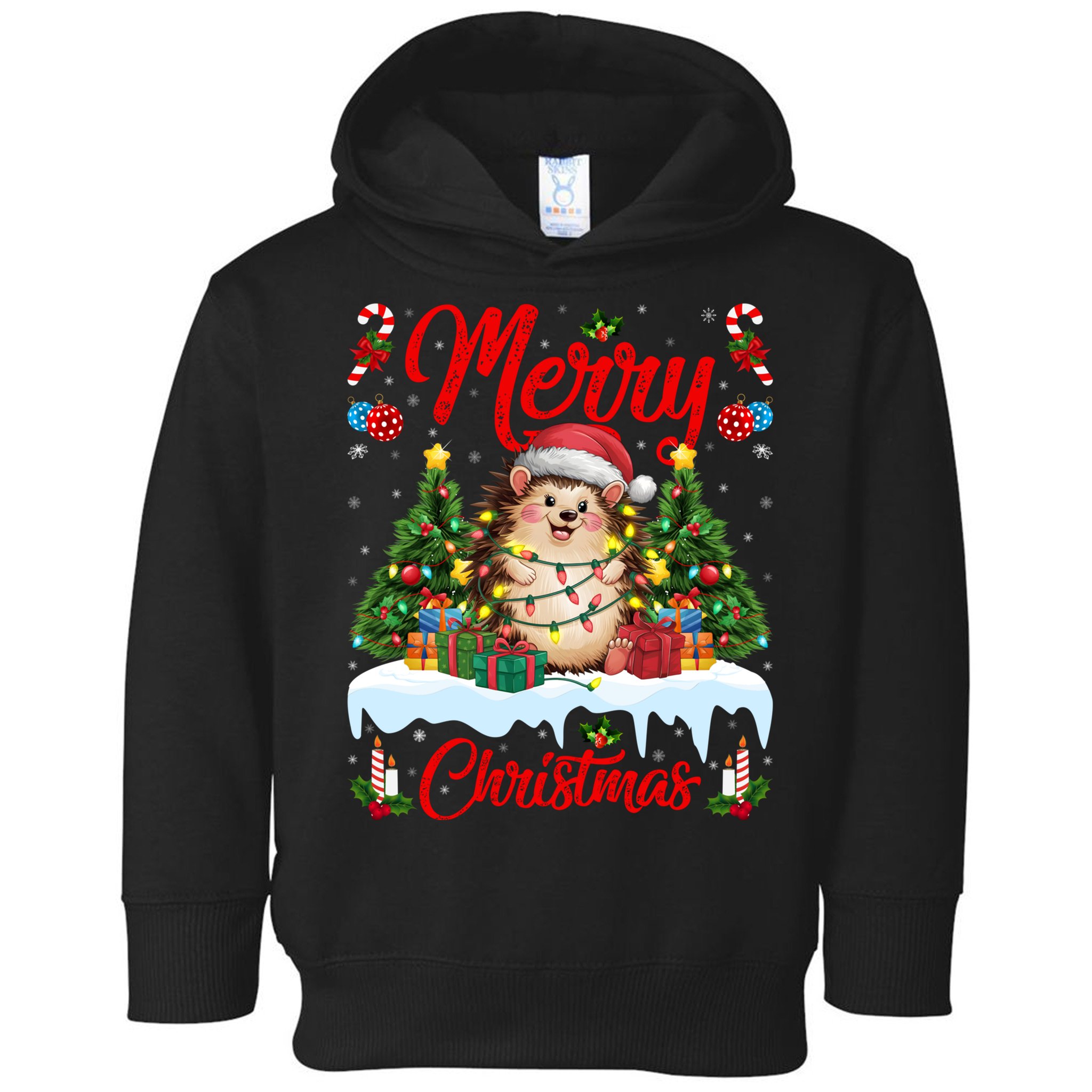Hedgehog Christmas Hedgehog Xmas Tree Lighting Santa Hat Toddler Hoodie