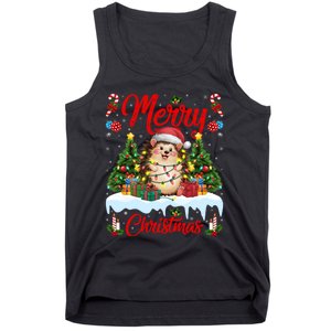 Hedgehog Christmas Hedgehog Xmas Tree Lighting Santa Hat Tank Top