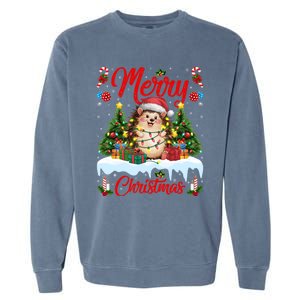 Hedgehog Christmas Hedgehog Xmas Tree Lighting Santa Hat Garment-Dyed Sweatshirt