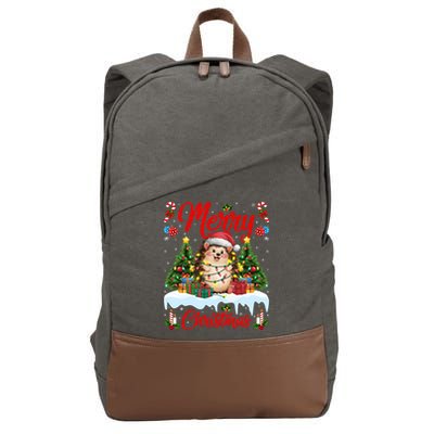 Hedgehog Christmas Hedgehog Xmas Tree Lighting Santa Hat Cotton Canvas Backpack