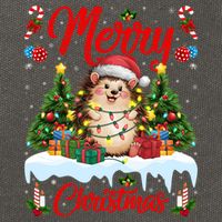Hedgehog Christmas Hedgehog Xmas Tree Lighting Santa Hat Cotton Canvas Backpack