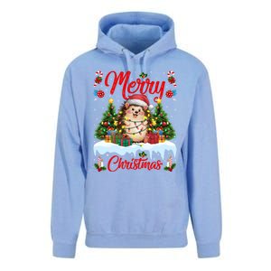 Hedgehog Christmas Hedgehog Xmas Tree Lighting Santa Hat Unisex Surf Hoodie