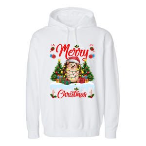 Hedgehog Christmas Hedgehog Xmas Tree Lighting Santa Hat Garment-Dyed Fleece Hoodie