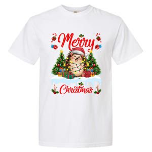 Hedgehog Christmas Hedgehog Xmas Tree Lighting Santa Hat Garment-Dyed Heavyweight T-Shirt