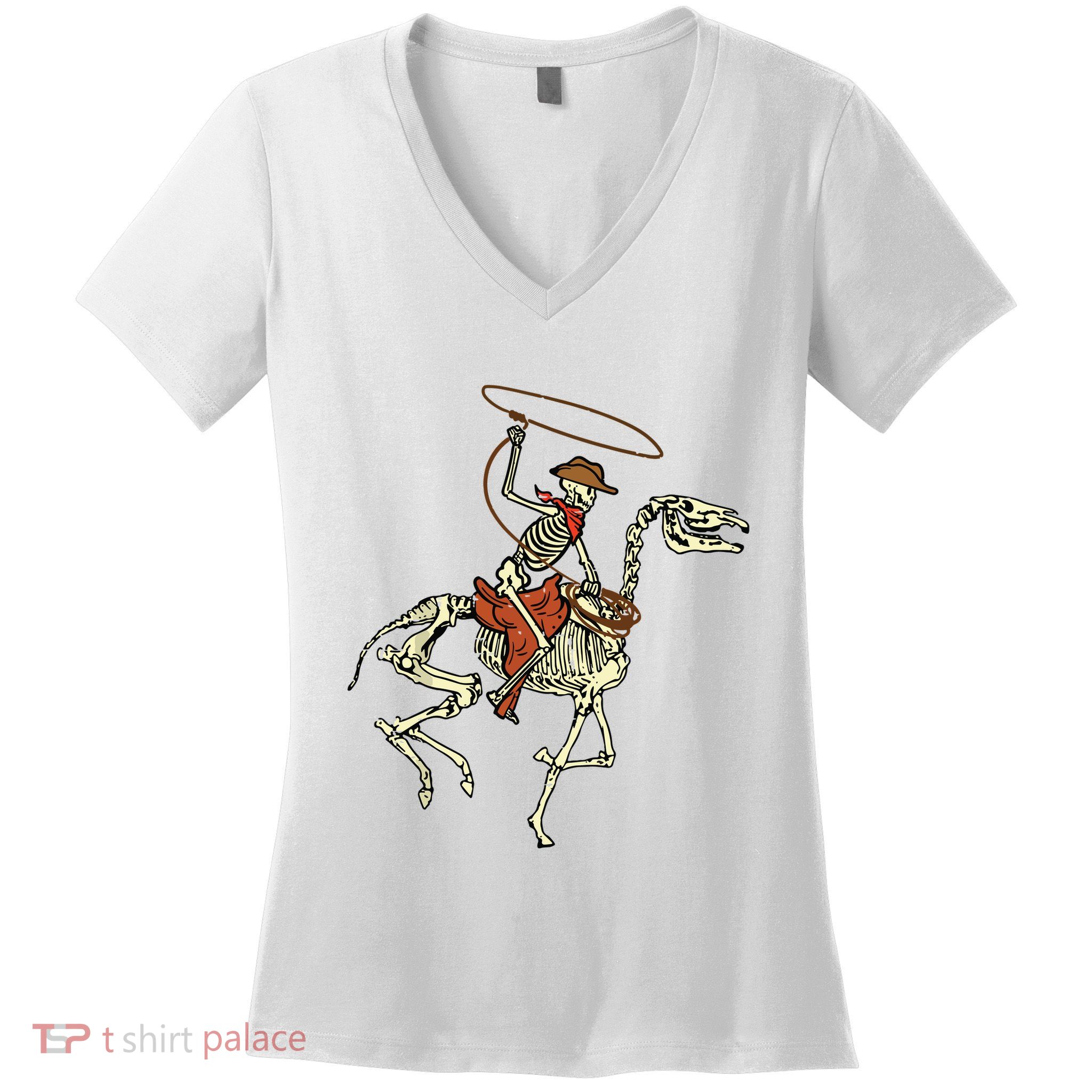 Halloween Cowboy Horse Skeleton Costume Boy Women's V-Neck T-Shirt