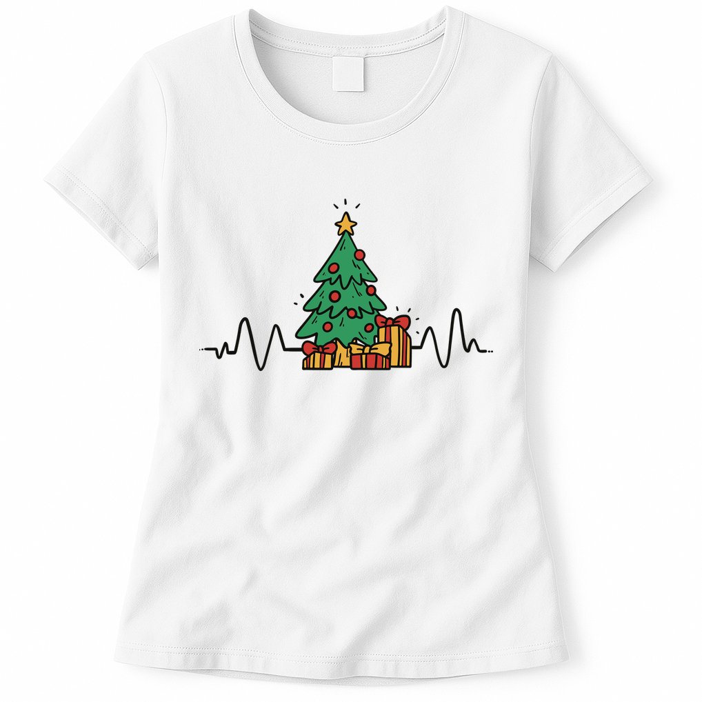 Heartbeat Christmas Holiday Womens T-Shirt