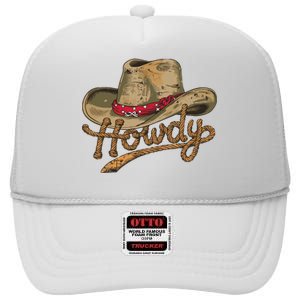 Howdy Cowboy Hat Funny Western Rodeo High Crown Mesh Back Trucker Hat