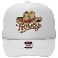 Howdy Cowboy Hat Funny Western Rodeo High Crown Mesh Back Trucker Hat