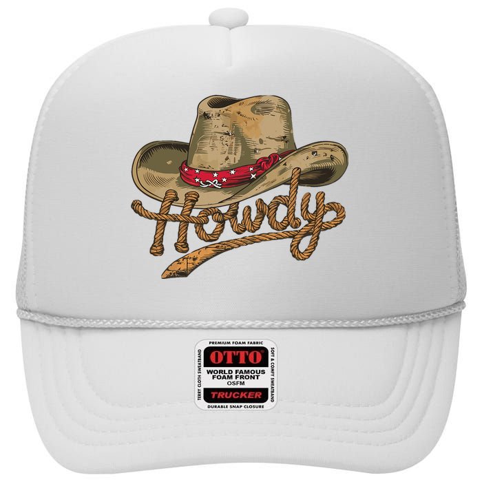 Howdy Cowboy Hat Funny Western Rodeo High Crown Mesh Back Trucker Hat