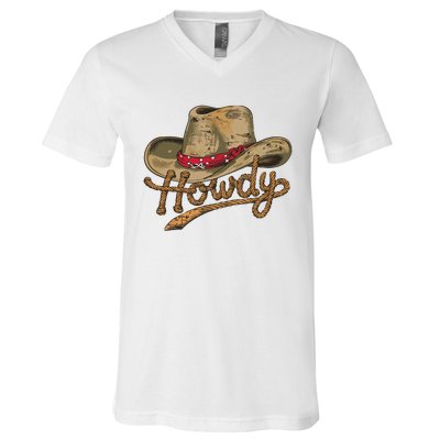 Howdy Cowboy Hat Funny Western Rodeo V-Neck T-Shirt