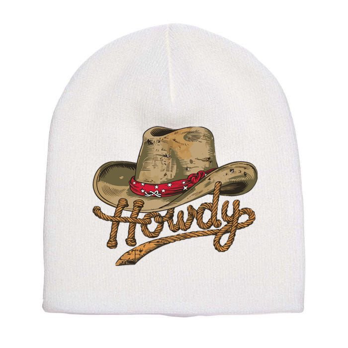 Howdy Cowboy Hat Funny Western Rodeo Short Acrylic Beanie