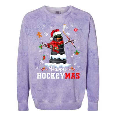 Happy Christmas Hockey Snow Sunglasses Xmas Player Gift Colorblast Crewneck Sweatshirt