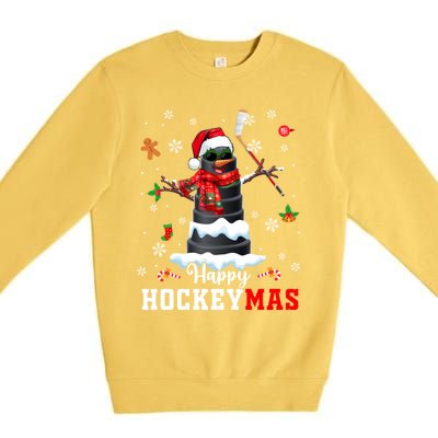 Happy Christmas Hockey Snow Sunglasses Xmas Player Gift Premium Crewneck Sweatshirt