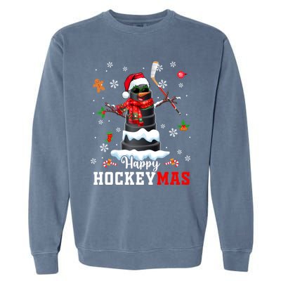 Happy Christmas Hockey Snow Sunglasses Xmas Player Gift Garment-Dyed Sweatshirt