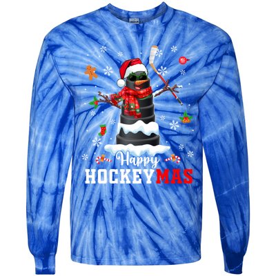 Happy Christmas Hockey Snow Sunglasses Xmas Player Gift Tie-Dye Long Sleeve Shirt