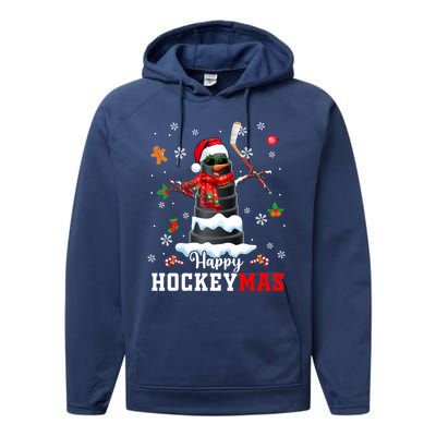 Happy Christmas Hockey Snow Sunglasses Xmas Player Gift Performance Fleece Hoodie